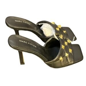 Marc Fisher Dacorin Studded Black Mule Heels 7.5 Square Toe NEW